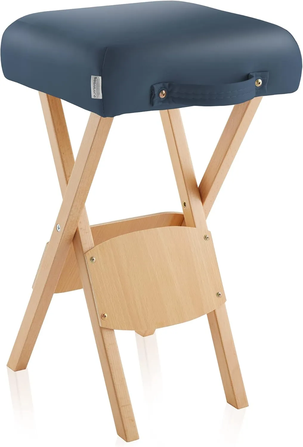 Saloniture Wood Folding Massage Stool with Carrying Case, Blue