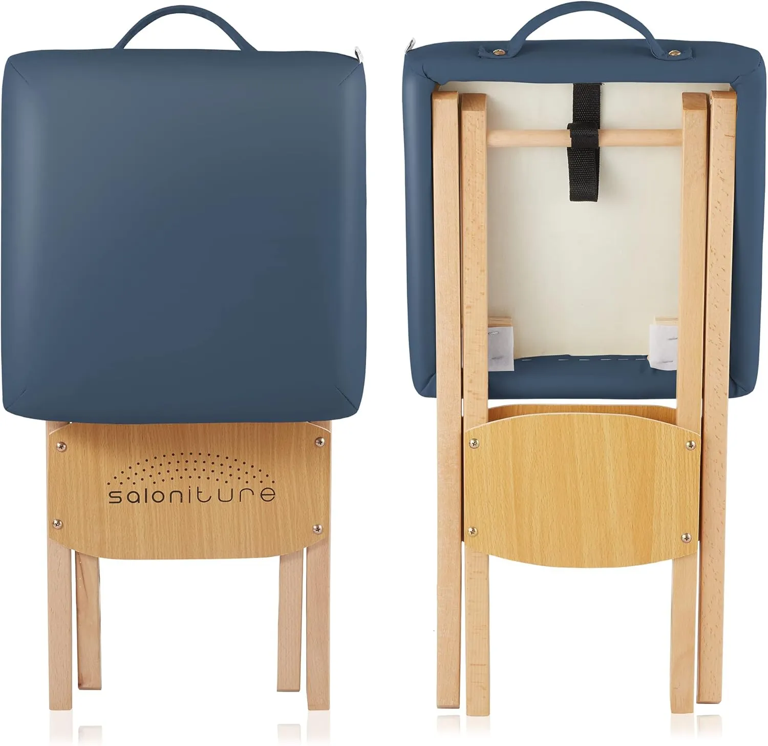 Saloniture Wood Folding Massage Stool with Carrying Case, Blue