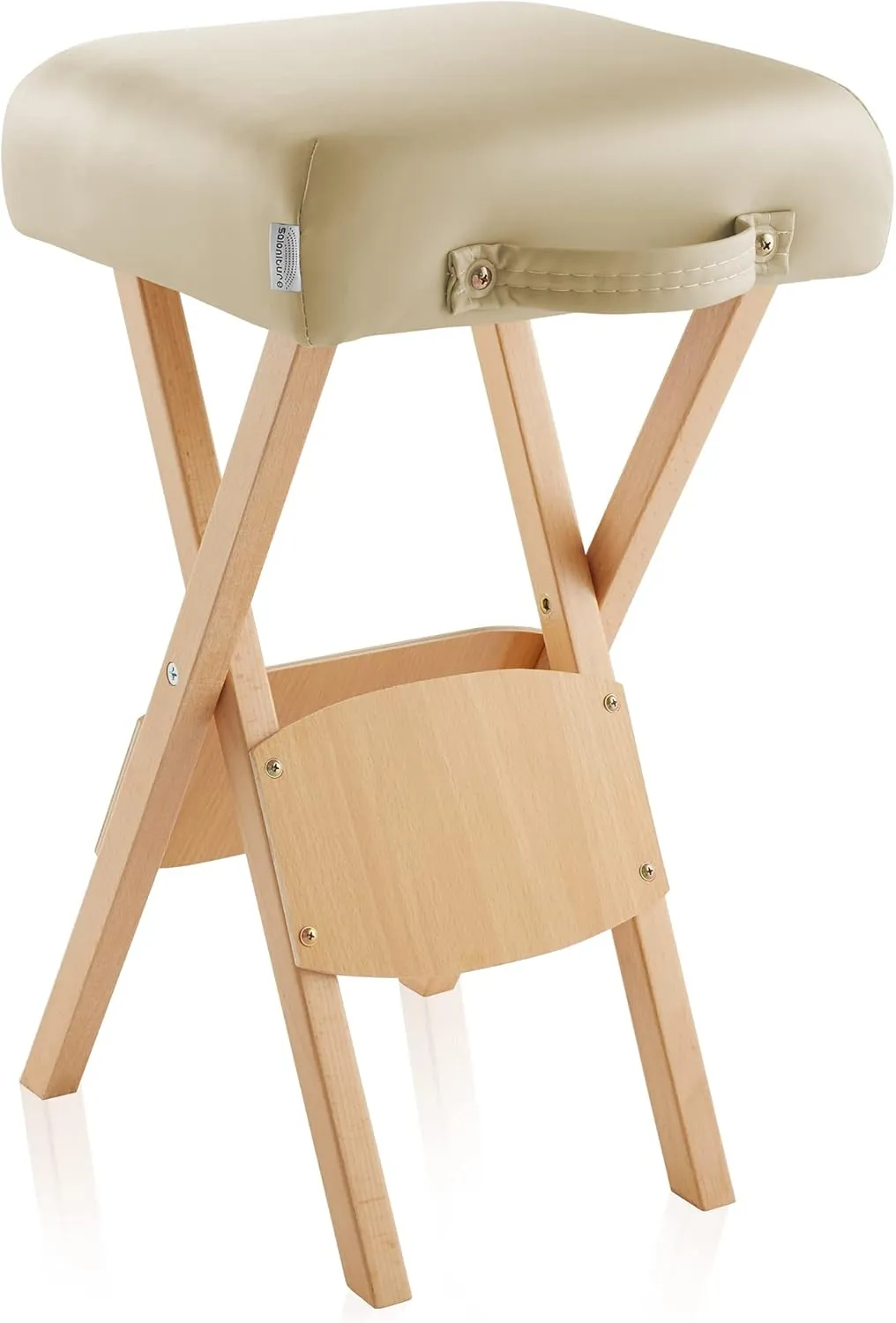 Saloniture Wood Folding Massage Stool with Carrying Case, Cream