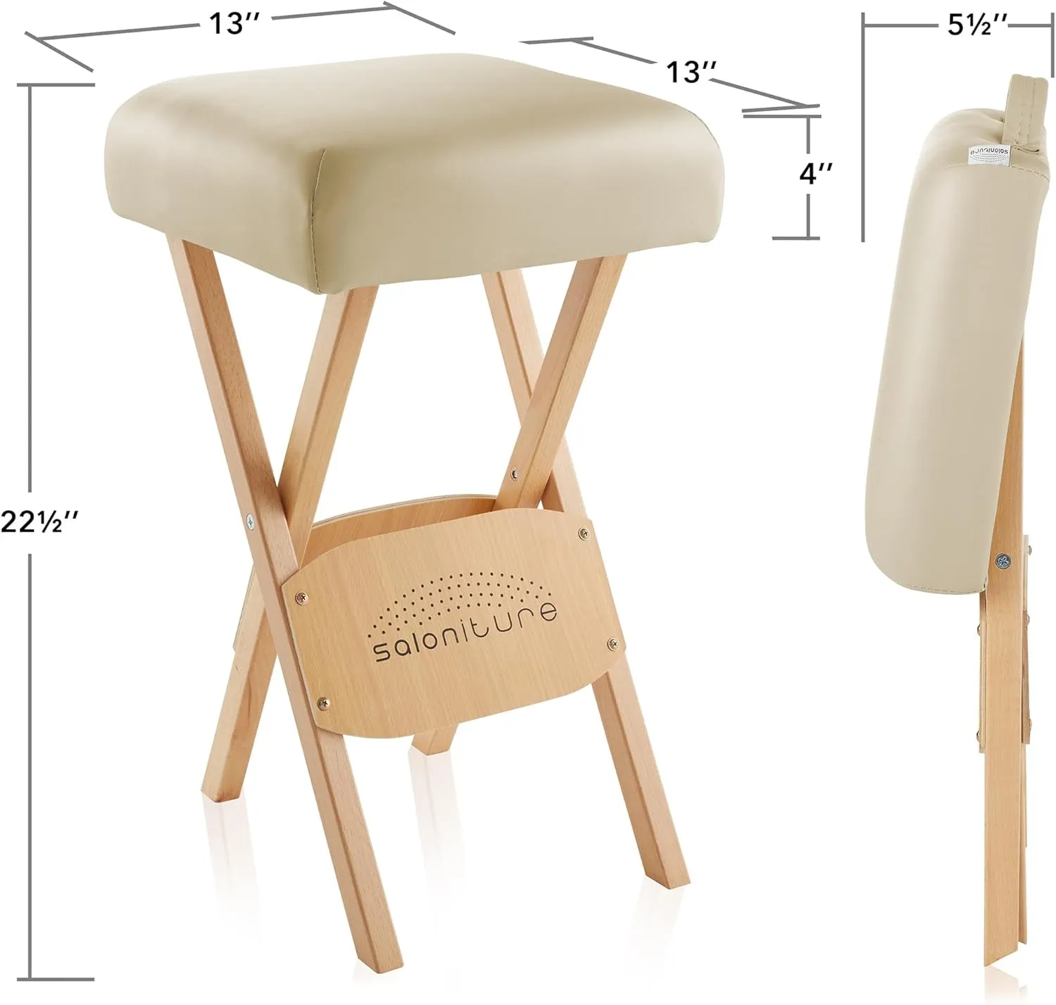 Saloniture Wood Folding Massage Stool with Carrying Case, Cream