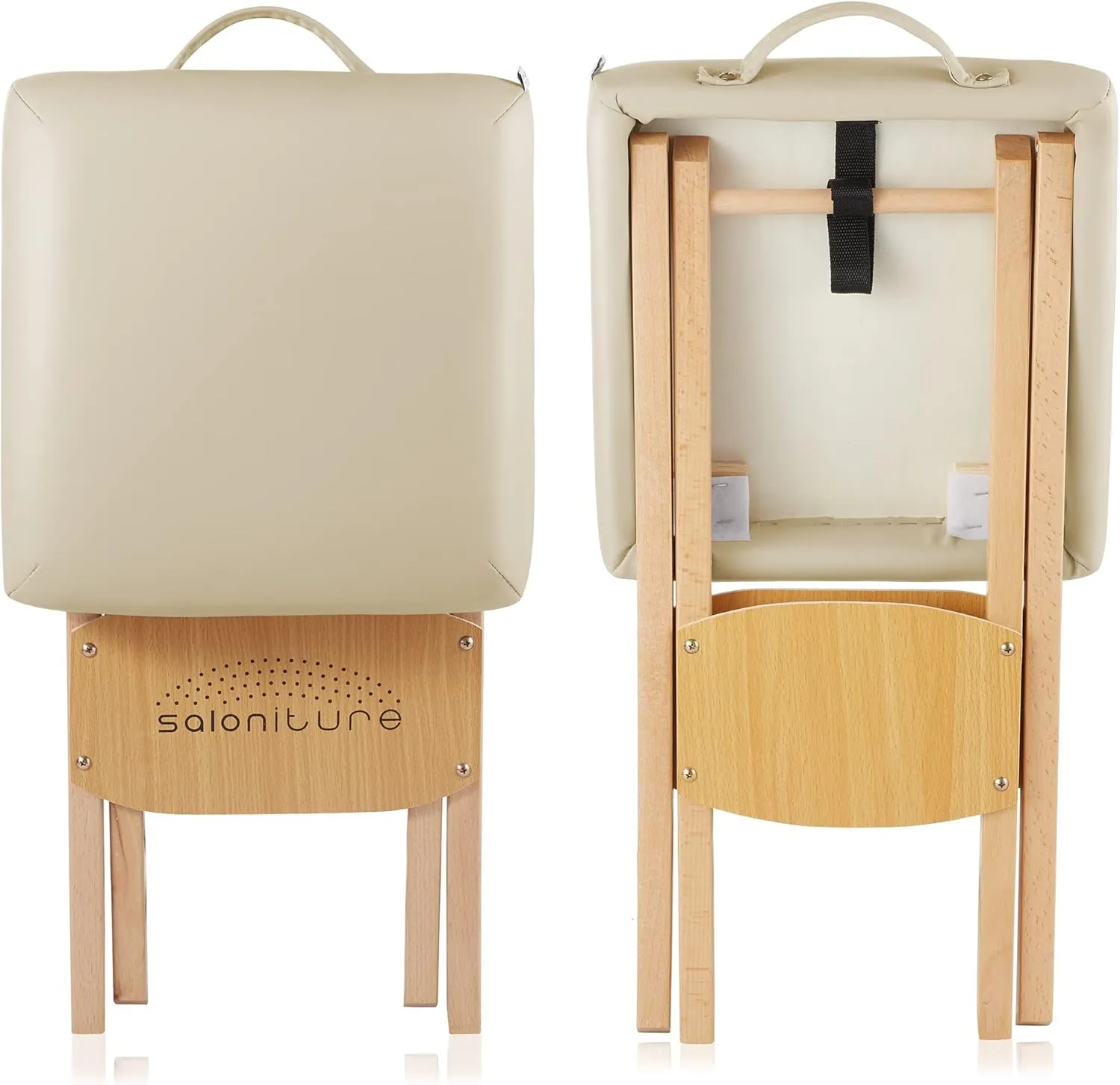 Saloniture Wood Folding Massage Stool with Carrying Case, Cream