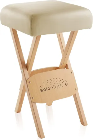 Saloniture Wood Folding Massage Stool with Carrying Case, Cream