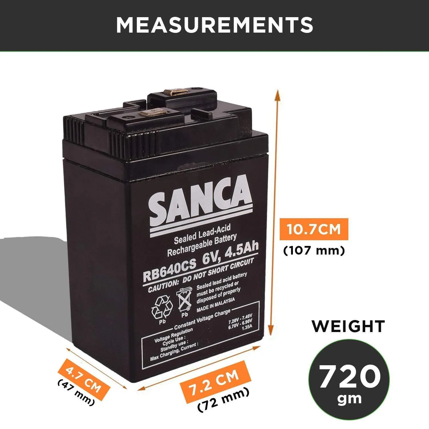 SANCA 6V 4.5Ah maintenance Free Rechargeable Battery (Push type terminals)