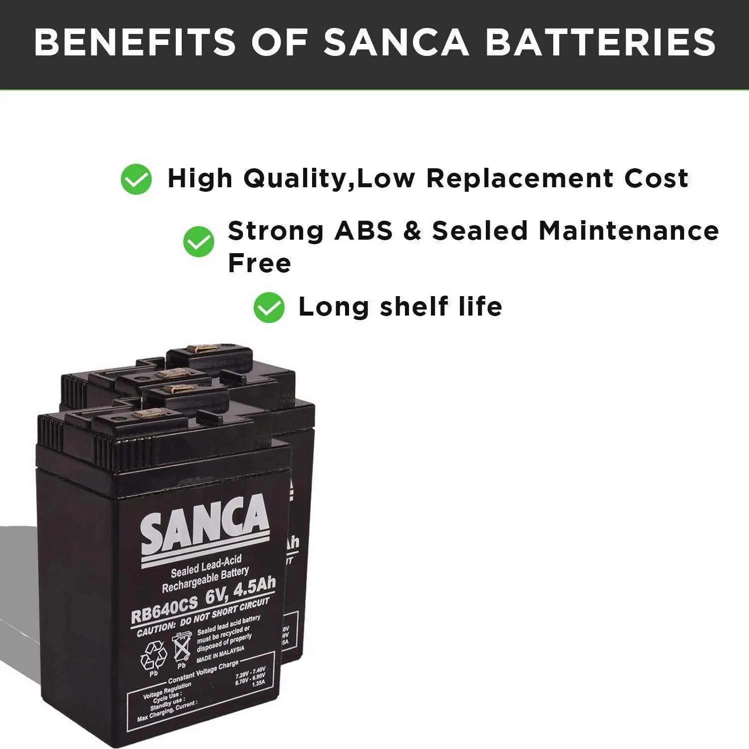 SANCA 6V 4.5Ah maintenance Free Rechargeable Battery (Push type terminals)