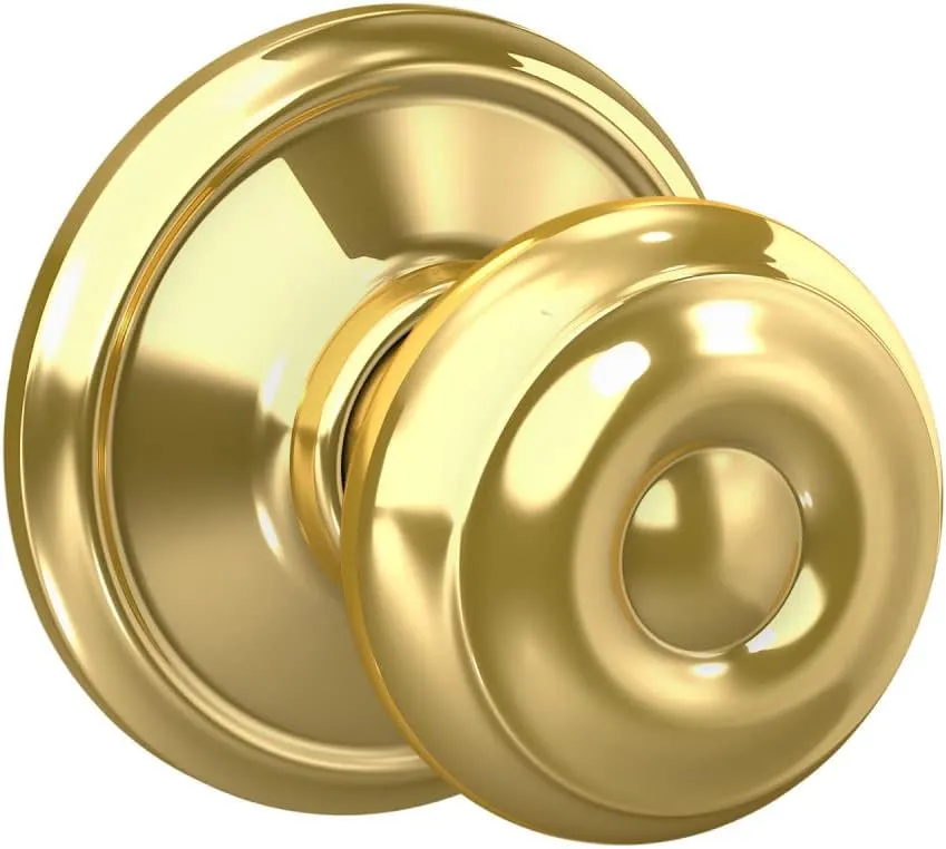 Schlage F10 V GEO 605 Georgian Door Knob, Hall & Closet Passage Lock, Bright Brass