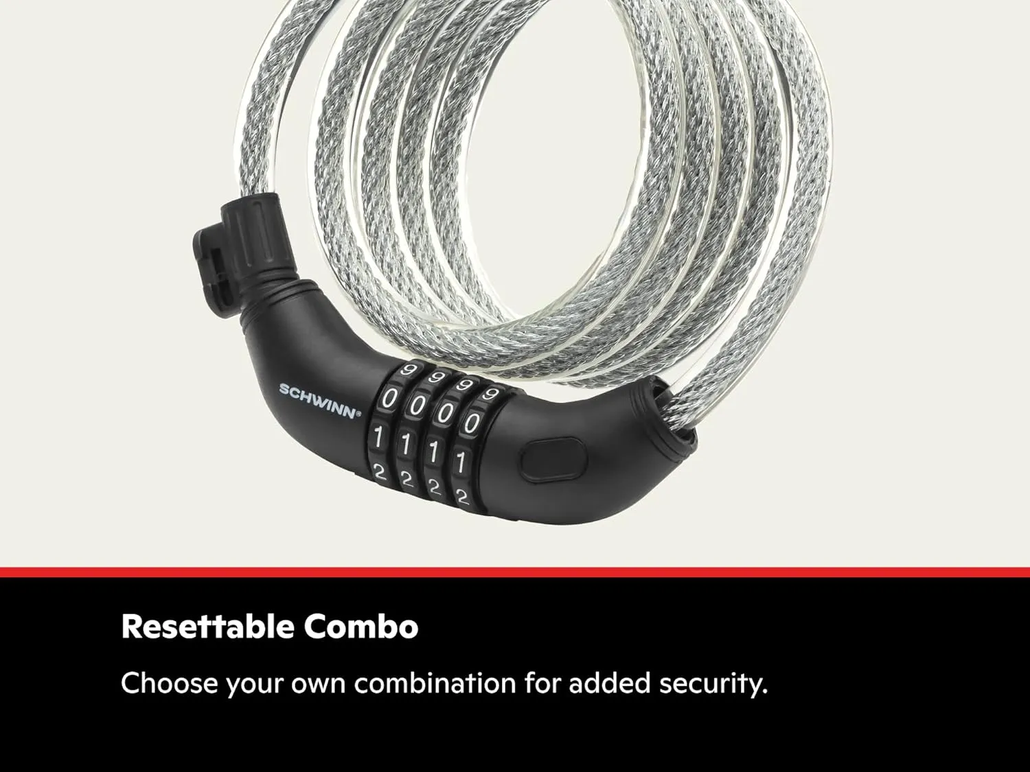 Schwinn Combination Bike Lock in Braided Steel Cable, 6 feet x 12 mm Anti Theft Bicycle Lock, Black, Security Level 3