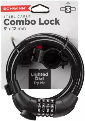 Schwinn SW78502-3 Combo Lock with Light, 12mm
