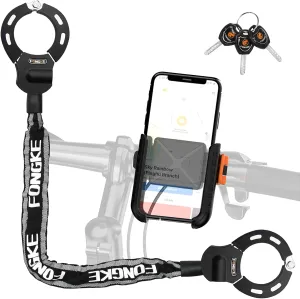 Scooter Lock Anti Theft, Electric Scooter Locks & Phone Holder, Bike Locks Heavy Duty, Security Chain for E Scooter Segway Ninebot, Xiaomi, NIU and Other Electric Scooters