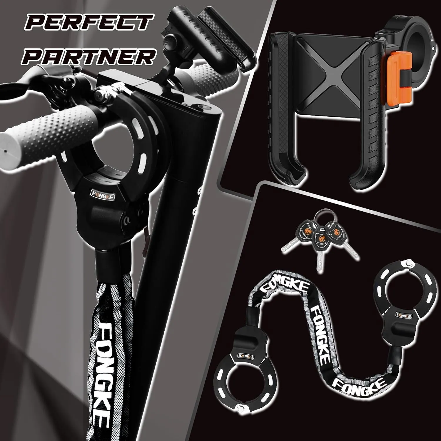 Scooter Lock Anti Theft, Electric Scooter Locks & Phone Holder, Bike Locks Heavy Duty, Security Chain for E Scooter Segway Ninebot, Xiaomi, NIU and Other Electric Scooters
