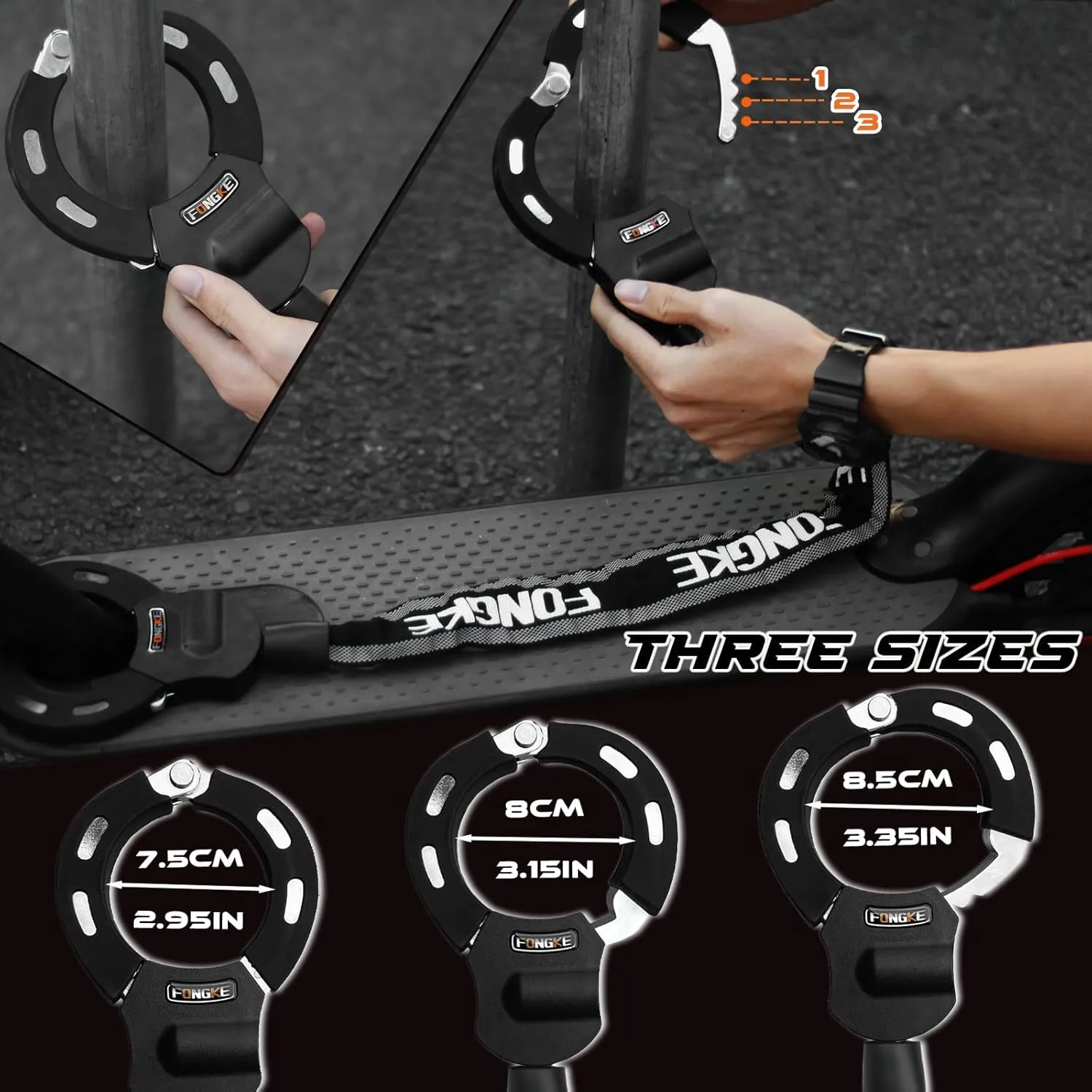 Scooter Lock Anti Theft, Electric Scooter Locks & Phone Holder, Bike Locks Heavy Duty, Security Chain for E Scooter Segway Ninebot, Xiaomi, NIU and Other Electric Scooters