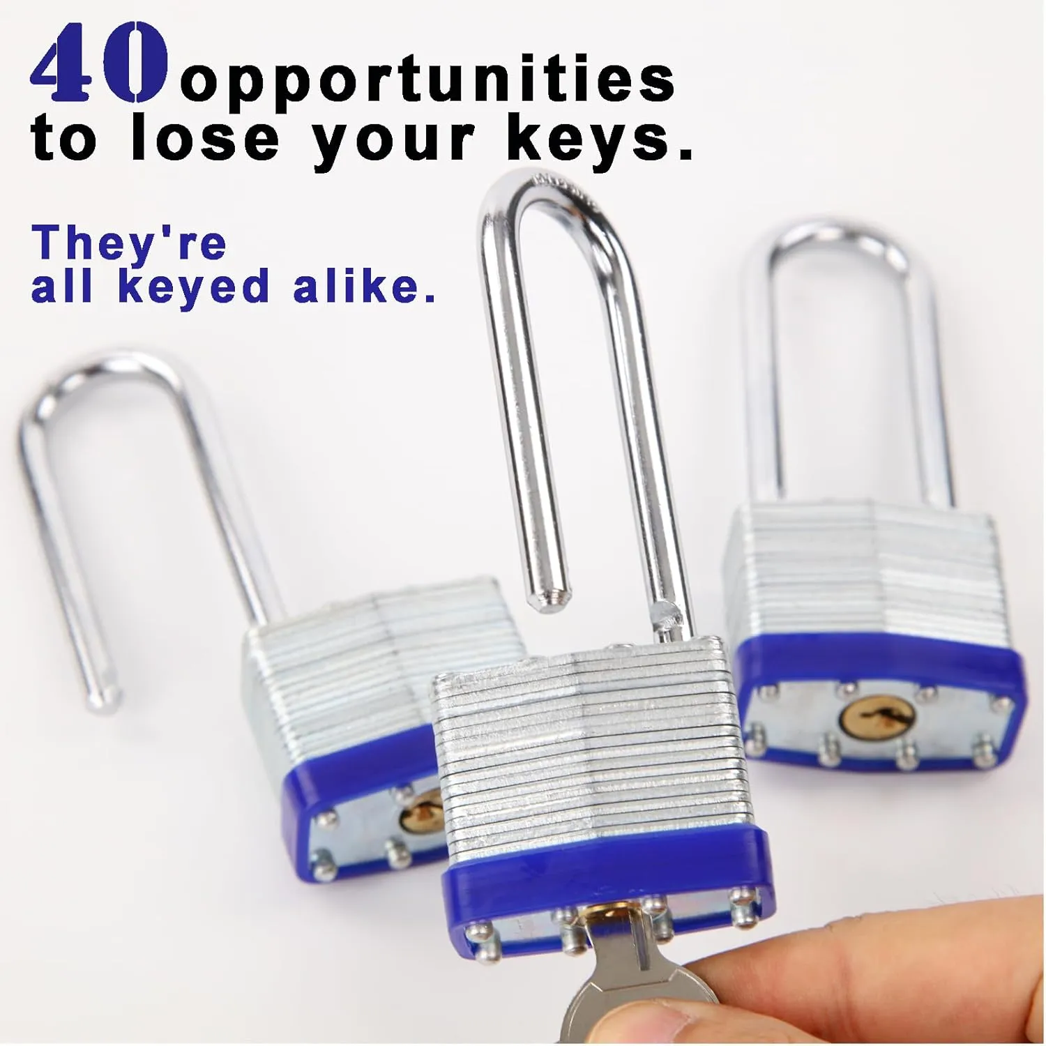 SEPOX® 20-Pcs Pack Keyed-Alike Lock Set | Sturdy Hardened Steel | Long Shank Secure | 1-9/16" 40MM Heavy-Duty Body | Same Keys 2 Pcs Each | Superb for Lockers, Tools Box, Fence