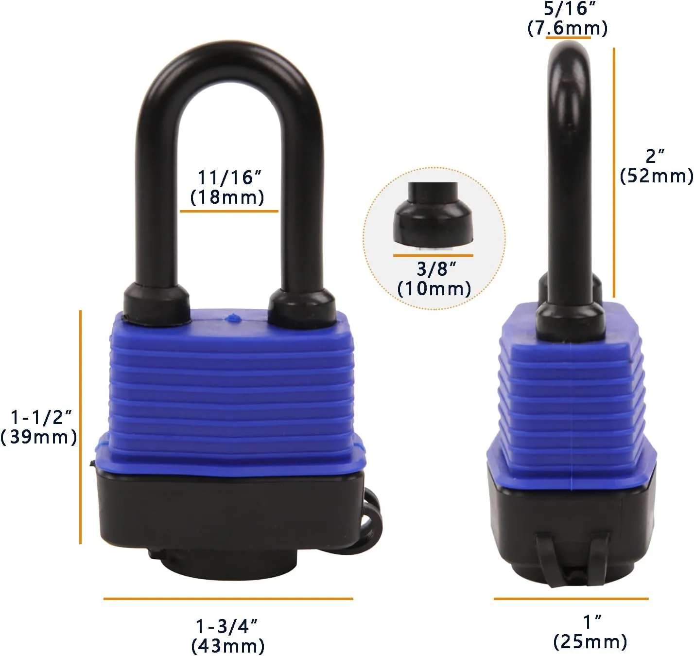 SEPOX® 2Pcs Heavy-Duty 44mm 1.75" Out-Door Padlock Keyed-Alike, Water-Proof Cover, Steel Lock with Same-Key, Weather-Proof Extra-Long-Shackle Anti-Rust, Brass Cylinder for Boat,Fishing, Marine,Fence