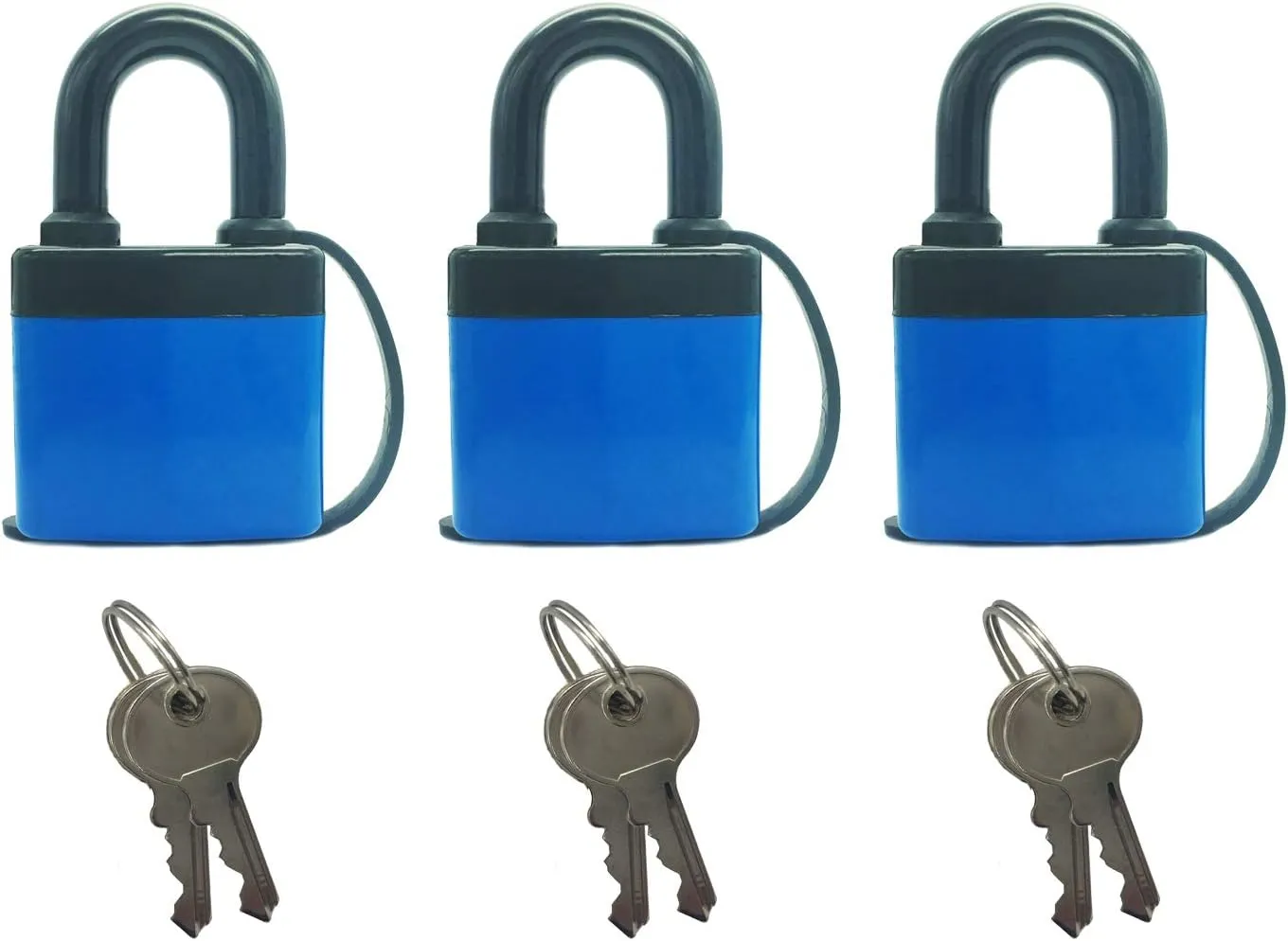 SEPOX® Waterproof & Weather-Resistant Heavy-Duty Outdoor Padlock - Keyed Alike, Triple-Pack, 44mm 1.75-inch with Blue Protective Cover for Maximum Security in Home, Garden Shed, Garage, and Gate