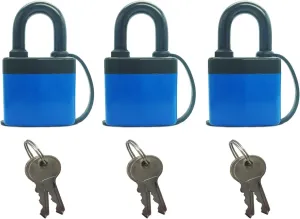 SEPOX® Waterproof & Weather-Resistant Heavy-Duty Outdoor Padlock - Keyed Alike, Triple-Pack, 44mm 1.75-inch with Blue Protective Cover for Maximum Security in Home, Garden Shed, Garage, and Gate