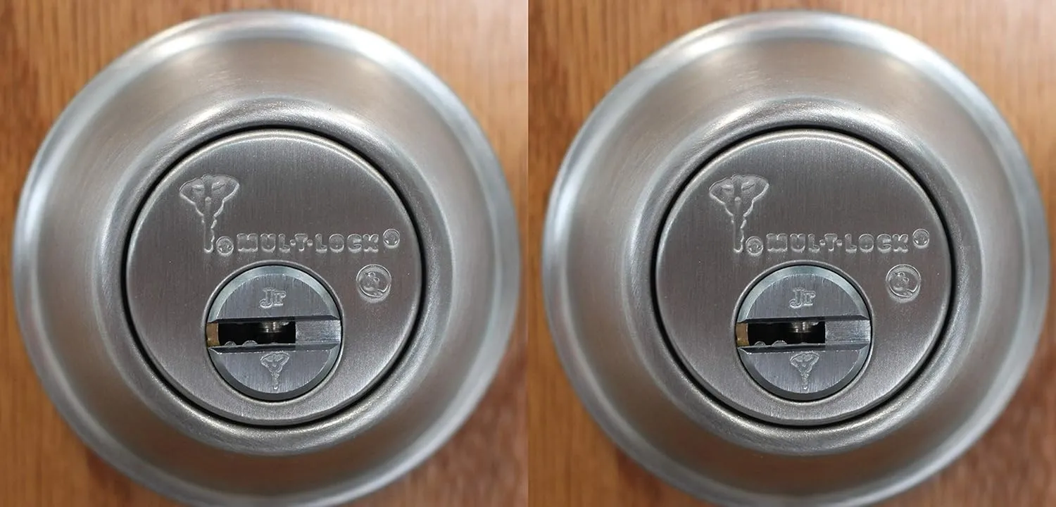 Set of 2 High Security Mul-T Lock Cronus Junior Deadbolts with 5 Keys (Both keyed Alike) (Stainless Steel)