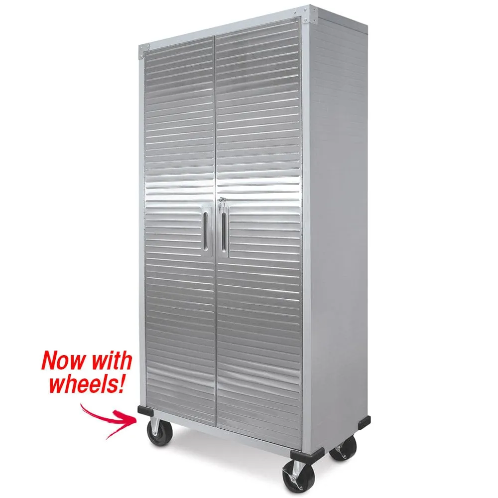 SEVILLE CLASSICS 12 Piece Garage Storage System   Mounting Kit - Timber Top Workbench, Cabinet & Draw Rolling Cabinets