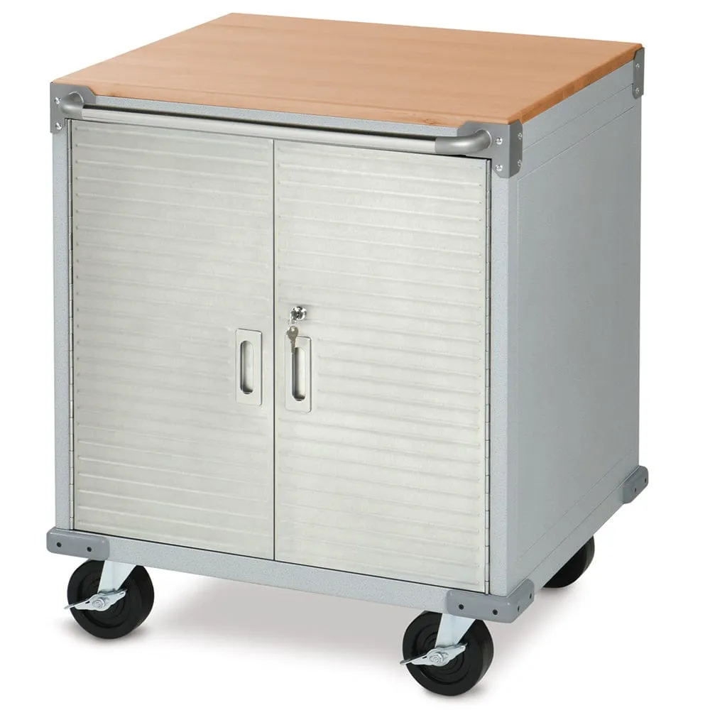 SEVILLE CLASSICS 12 Piece Garage Storage System   Mounting Kit - Timber Top Workbench, Cabinet & Draw Rolling Cabinets