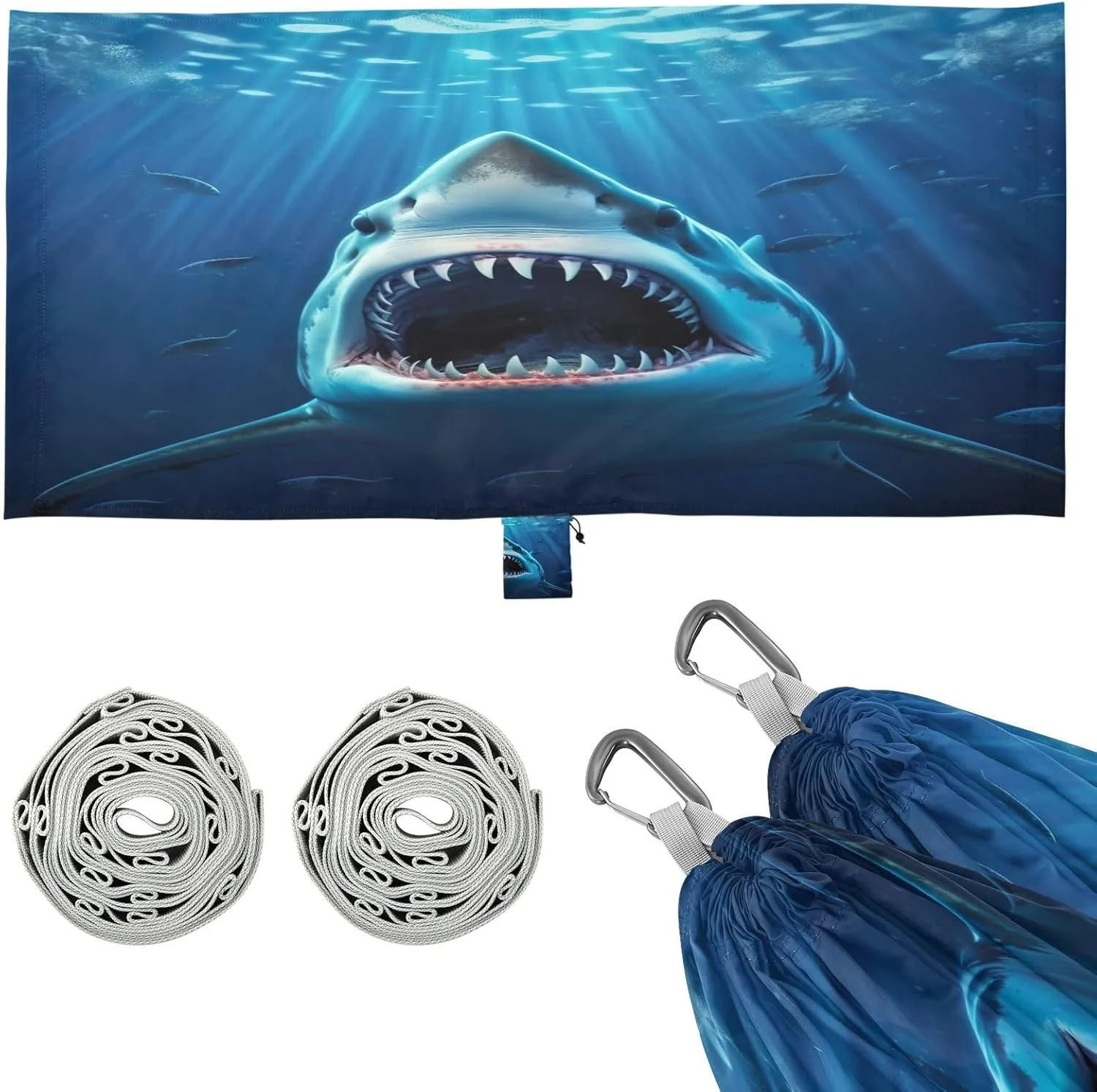 Shark Mouth Camping Hammock, 330 lbs with 2 Tree Straps, Carry Bag, Single Portable Hammock for Outdoor/Indoor, Hiking, Beach, Backpacking, Travel