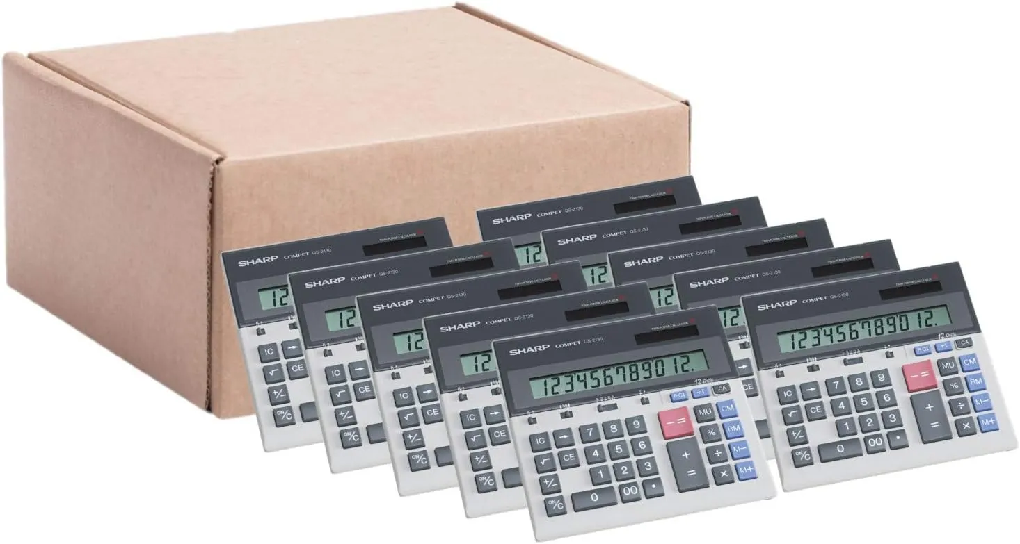 Sharp QS-2130 Twin Powered Display 12 Digit/Carton of 10 Calculators