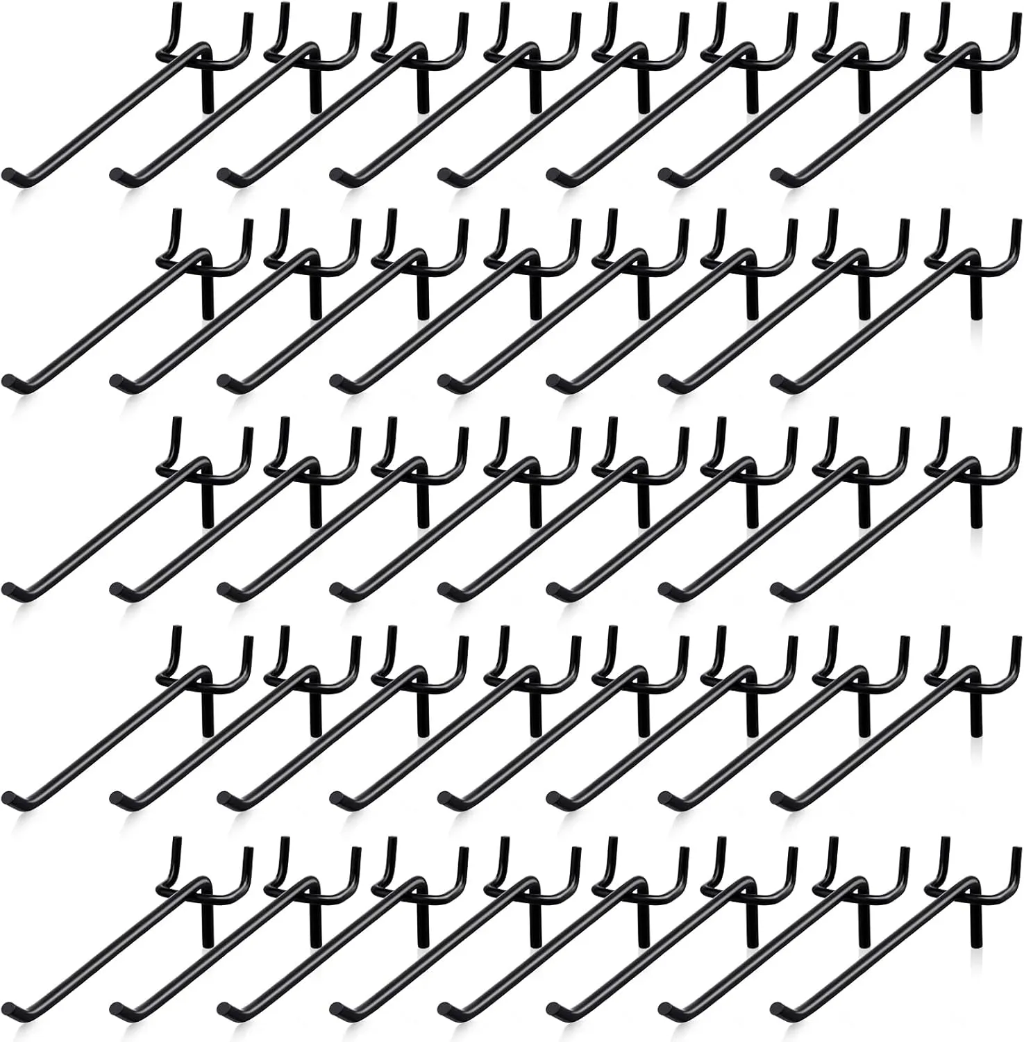 Shimeyao 50 Pcs Metal Black Pegboard Hooks Bulk 1/4" 1/8" Heavy Duty Peg Board Wall Shelving Display Hooks for Garage Kitchen Retail Store Hanging Organizer Tools (6 Inch)