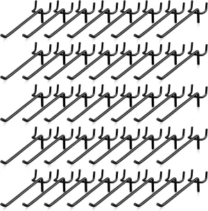 Shimeyao 50 Pcs Metal Black Pegboard Hooks Bulk 1/4" 1/8" Heavy Duty Peg Board Wall Shelving Display Hooks for Garage Kitchen Retail Store Hanging Organizer Tools (6 Inch)