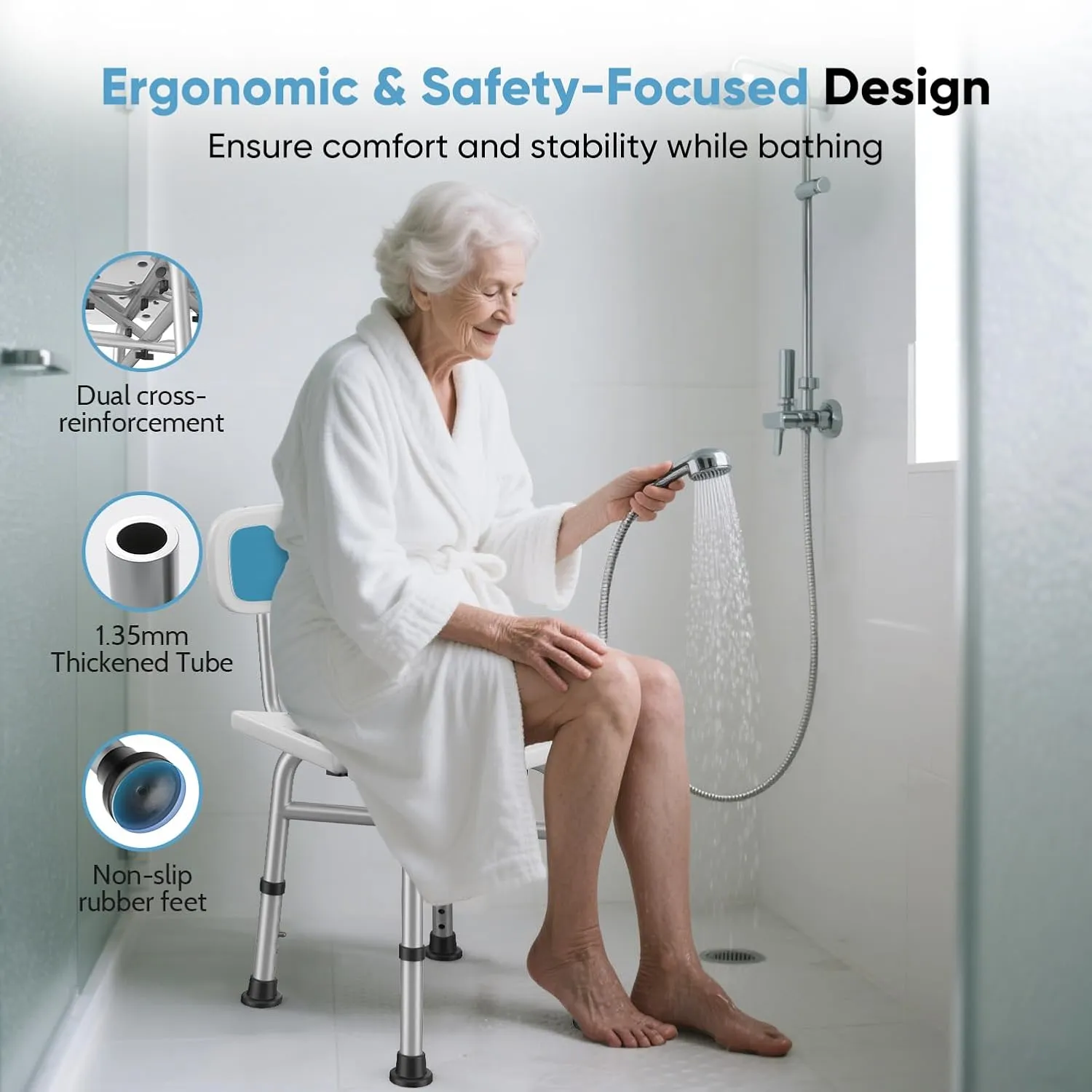 Shower Chair for Inside Shower - 500 lbs Heavy Duty Bath Bench Seat | FSA/HSA Eligible | Adjustable Height | Tool-Free Assembly Bathtub Stool for Elderly, Seniors and Disabled
