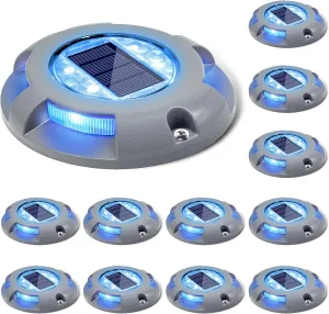 SIEDiNLAR Solar Deck Lights Driveway Dock Light LED Solar Powered Outdoor Waterproof Road Markers for Garden Step Sidewalk Stair Ground Pathway Yard 12 Pack (Blue)