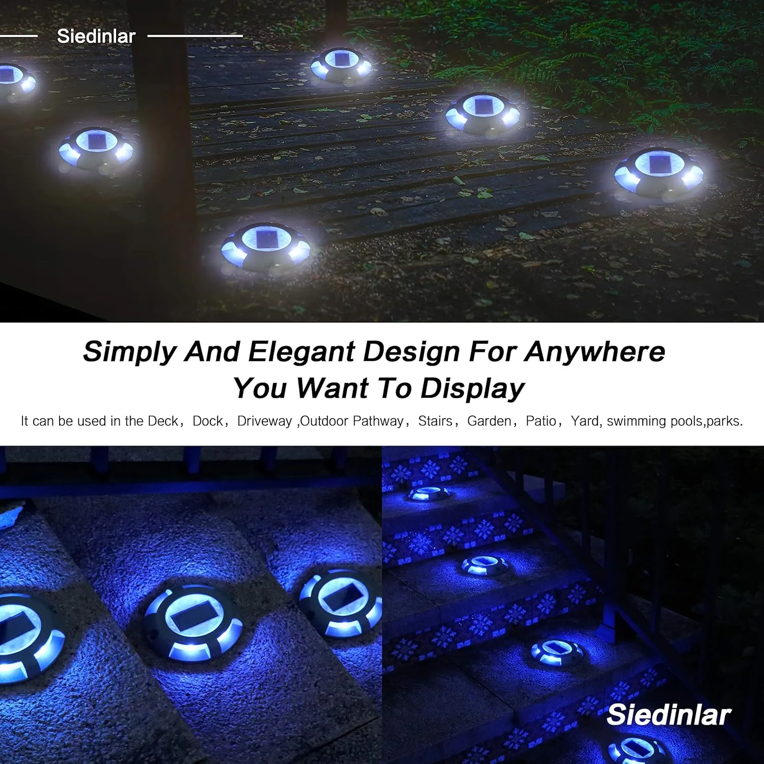 SIEDiNLAR Solar Deck Lights Driveway Dock Light LED Solar Powered Outdoor Waterproof Road Markers for Garden Step Sidewalk Stair Ground Pathway Yard 12 Pack (Blue)
