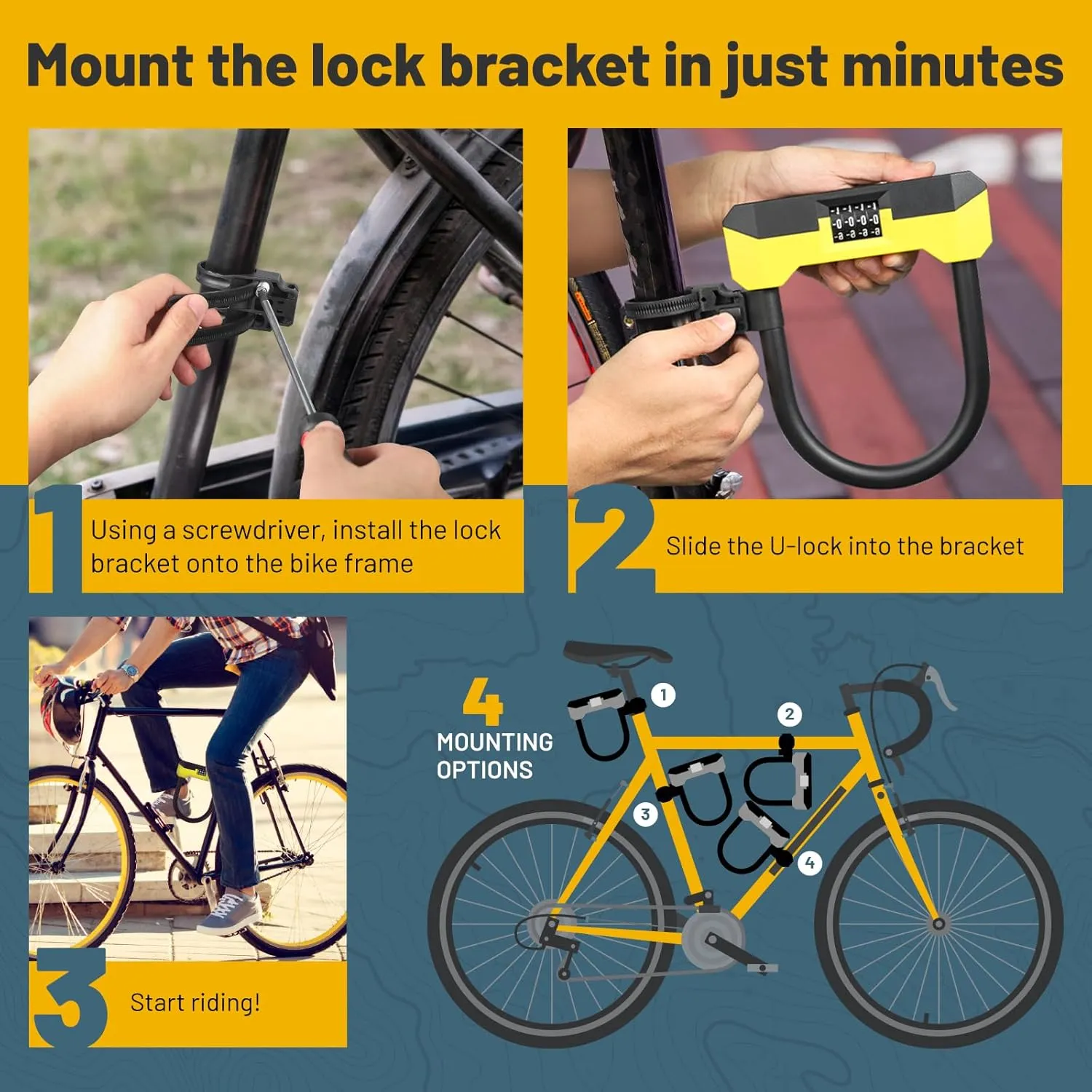 Sigtuna Bike U Lock Combination, Combination Heavy Duty Anti Theft, Bike Lock with 18mm Shackle, Bicycle Lock with Sturdy Mounting Bracket for Bicycle, E-Bike, Scooter, Outdoor Equipment