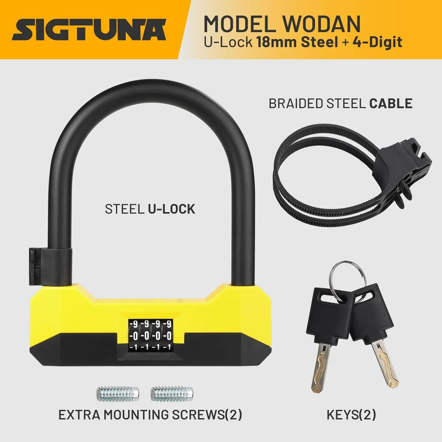 Sigtuna Bike U Lock Combination, Combination Heavy Duty Anti Theft, Bike Lock with 18mm Shackle, Bicycle Lock with Sturdy Mounting Bracket for Bicycle, E-Bike, Scooter, Outdoor Equipment