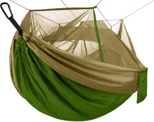 Single & Double Camping Hammock with Net Mosquito/Bug | Included Tree Straps and Carabiners, Parachute Nylon | Easy Assembly, Lightweight, Portable | Indoor Outdoor Backpacking - Twin size, Green Army