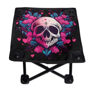 Skull Heart Folding Fishing Camping Stool