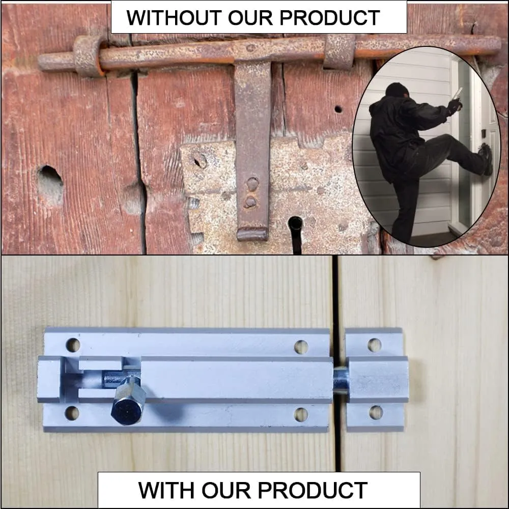 Slide Door Bolt Latch, Barrel Bolt with Aluminium Alloy Base Stainless Steel Latch Core, Heavy Duty Solid Gate Sliding Latch Lock Security Guard Hardware, Included Screws, 4.56in - 4pack