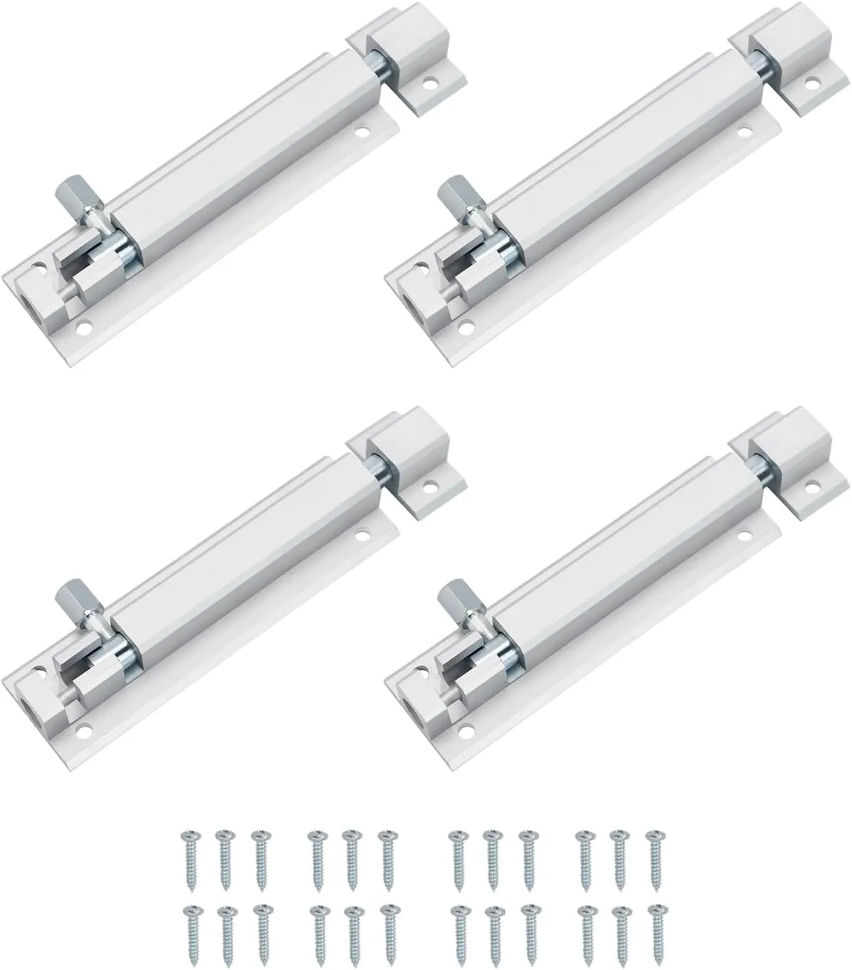 Slide Door Bolt Latch, Barrel Bolt with Aluminium Alloy Base Stainless Steel Latch Core, Heavy Duty Solid Gate Sliding Latch Lock Security Guard Hardware, Included Screws, 4.56in - 4pack