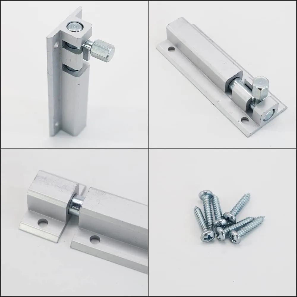 Slide Door Bolt Latch, Barrel Bolt with Aluminium Alloy Base Stainless Steel Latch Core, Heavy Duty Solid Gate Sliding Latch Lock Security Guard Hardware, Included Screws, 4.56in - 4pack