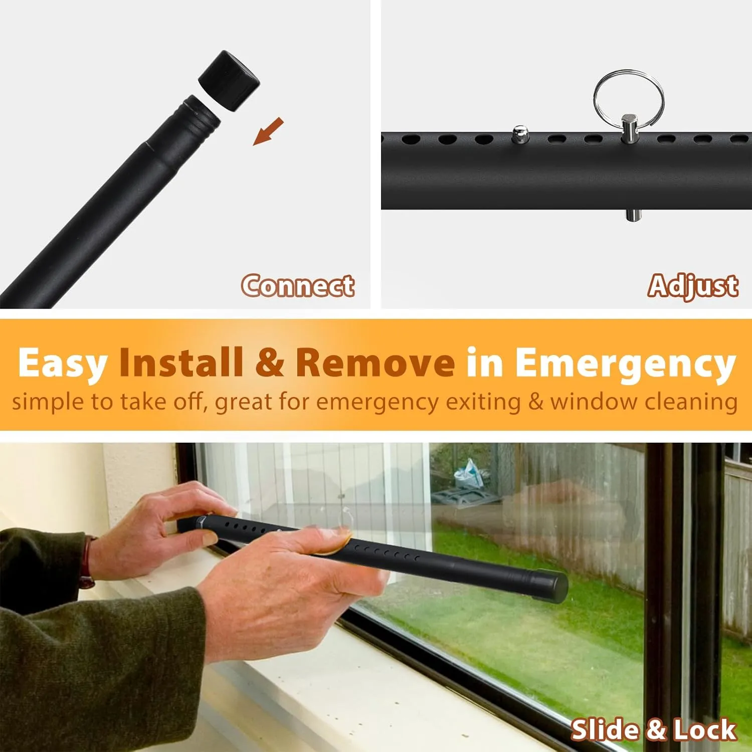 Sliding Door Security Bar 18"-51", Adjustable Sliding Door Lock Security Bar, Window Security Bars Inside for Sliding Glass Door Home Apartment Safety, Burglar Proof, Black, 2 Pack