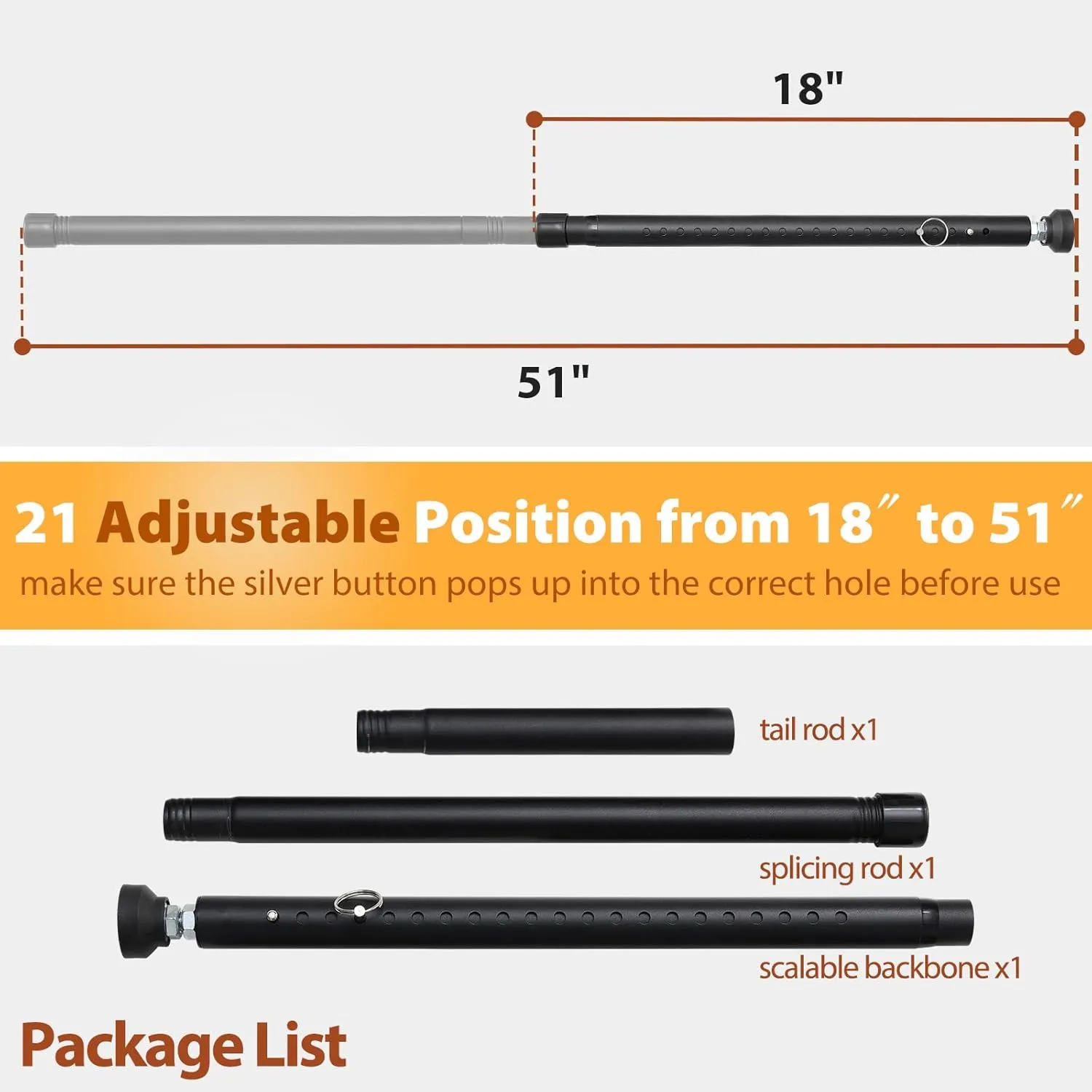 Sliding Door Security Bar 18"-51", Adjustable Sliding Door Lock Security Bar, Window Security Bars Inside for Sliding Glass Door Home Apartment Safety, Burglar Proof, Black, 2 Pack