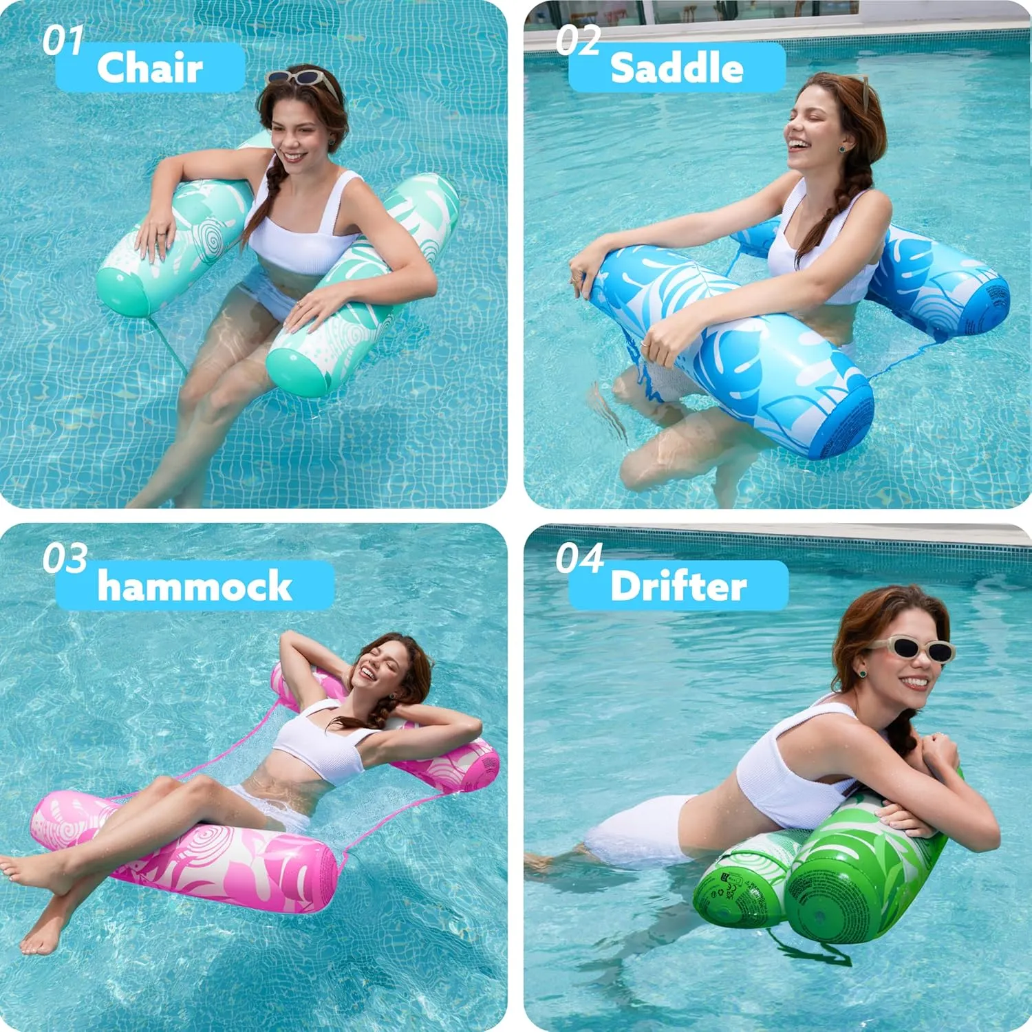 SLOOSH Hammock Pool Floats Adults, 4-in-1 Multi-Purpose Inflatable Pool Floaties PVC Water Hammock Lounge Floaties