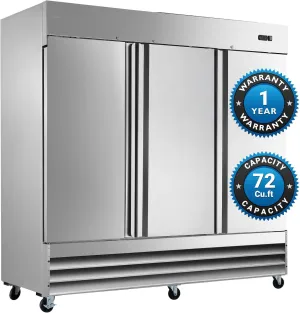 Smad 72 Cu.Ft Commercial Refrigerator Triple Solid Door Reach-in Refrigerator with Lock Upright Stainless Steel Refrigerator Fan Cooling
