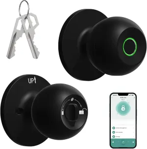 Smart Lock Fingerprint Door Knob Rechargeable Keyless Entry Door Lock with Keys App Control for Bedrooms Cloakroom for Front Doors, Entry Doors and Exterior Doors