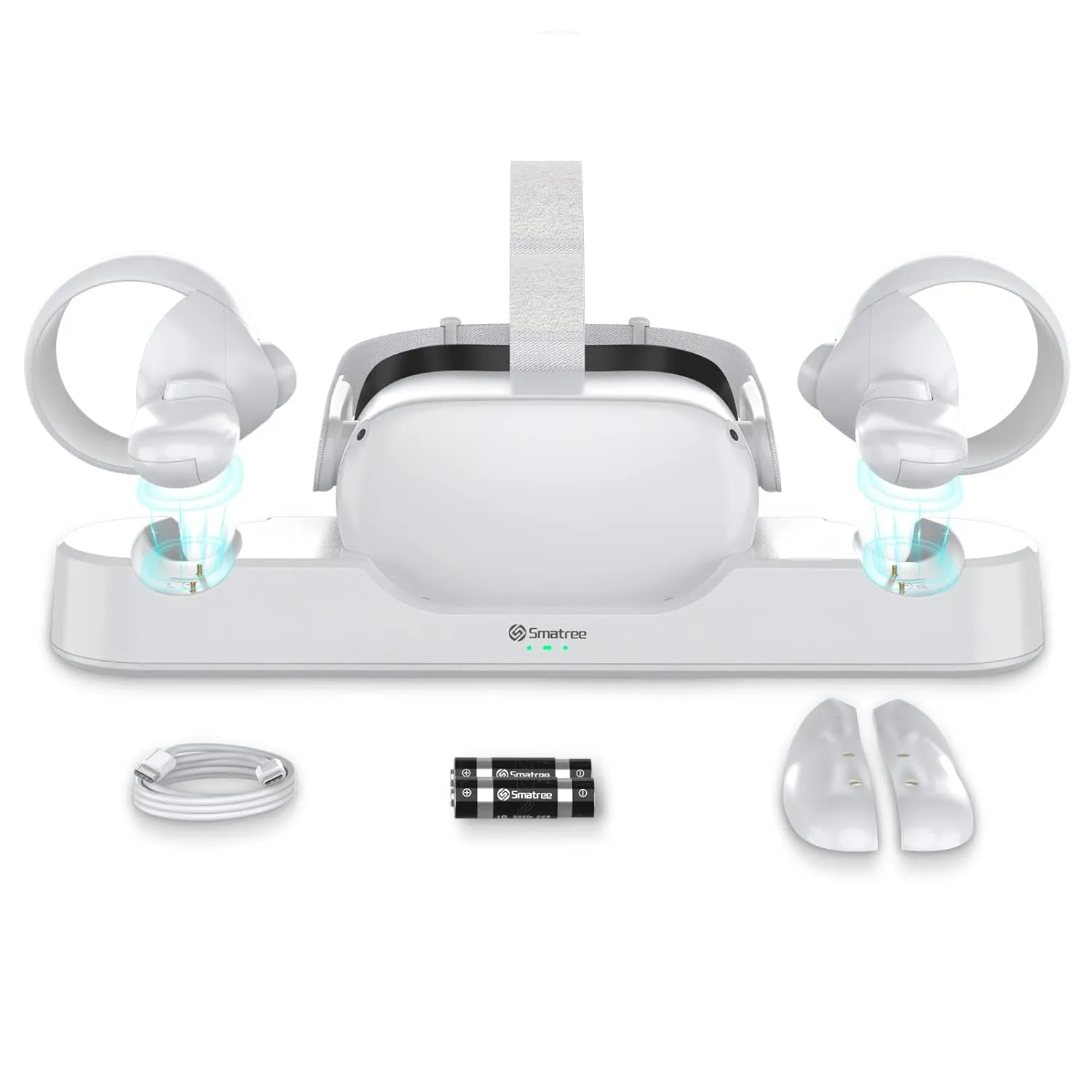 Smatree Quest 2 Charging Dock for Quest 2 VR Headset, Charge Controllers and Headset Simultaneously,[Updated Fit Elite Strap], with 2 Rechargeable Controller Batteries(NO AC Adapter)