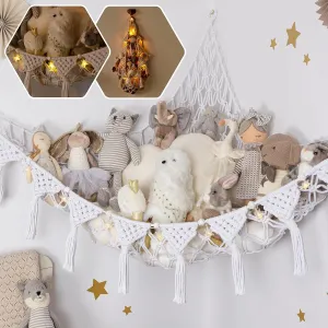 Snow White Macrame DreamLights Boho Stuffed Animal Storage Net (Extra Large) and Hammock for Small Plushies - Pure Cotton