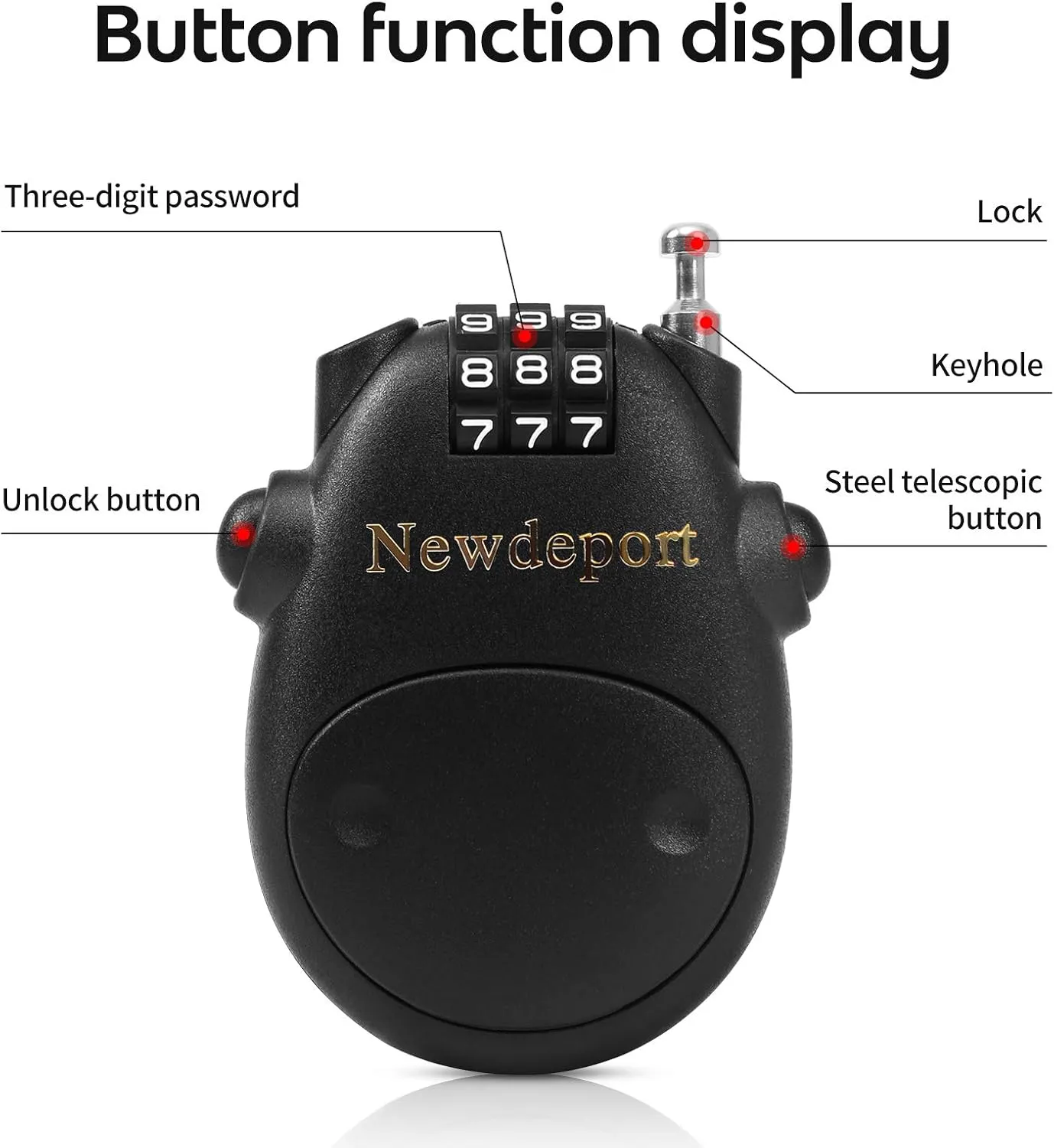 Snowboard Cable Lock: 29.5 Inch Retractable Steel Cable - Bike, Helmet, Luggage, Stroller, Travel & Mini Ski Lock - Black