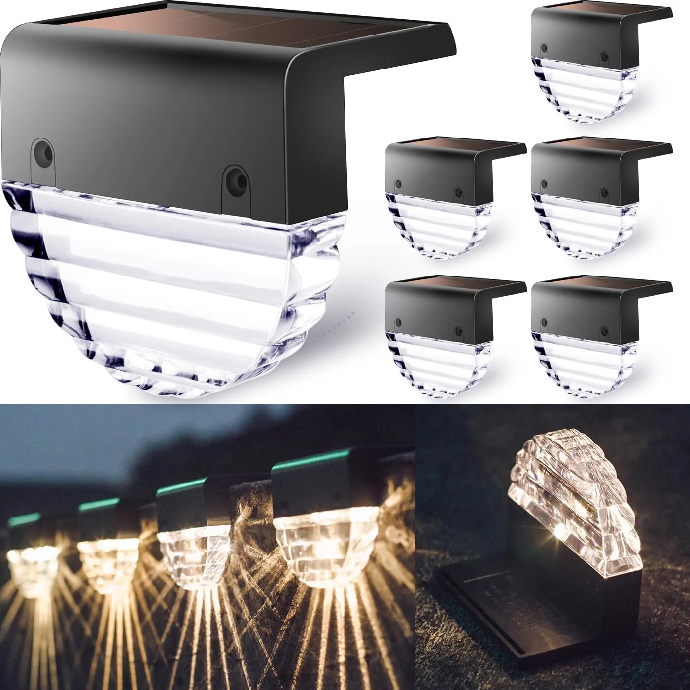 Solar Deck Lights Outdoor, Fence Light Waterproof Led Lights for Outdoor Stairs, Step, Yard,Patio Decor Garden Illumination - 6 Pack