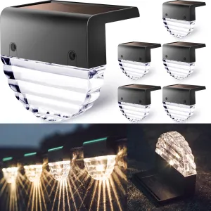Solar Deck Lights Outdoor, Fence Light Waterproof Led Lights for Outdoor Stairs, Step, Yard,Patio Decor Garden Illumination - 6 Pack