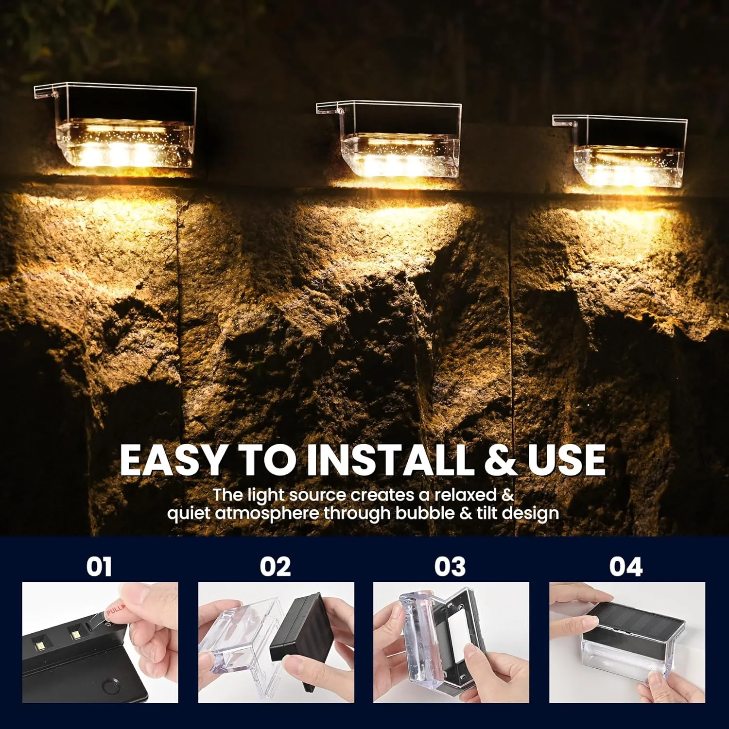 Solar Deck Lights, Solar Step Lights Outdoor Solares Powered Waterproof for Stairs Fence Balcony Patio Yard Garden Railing and Pool Decor(6pack, Warm White)