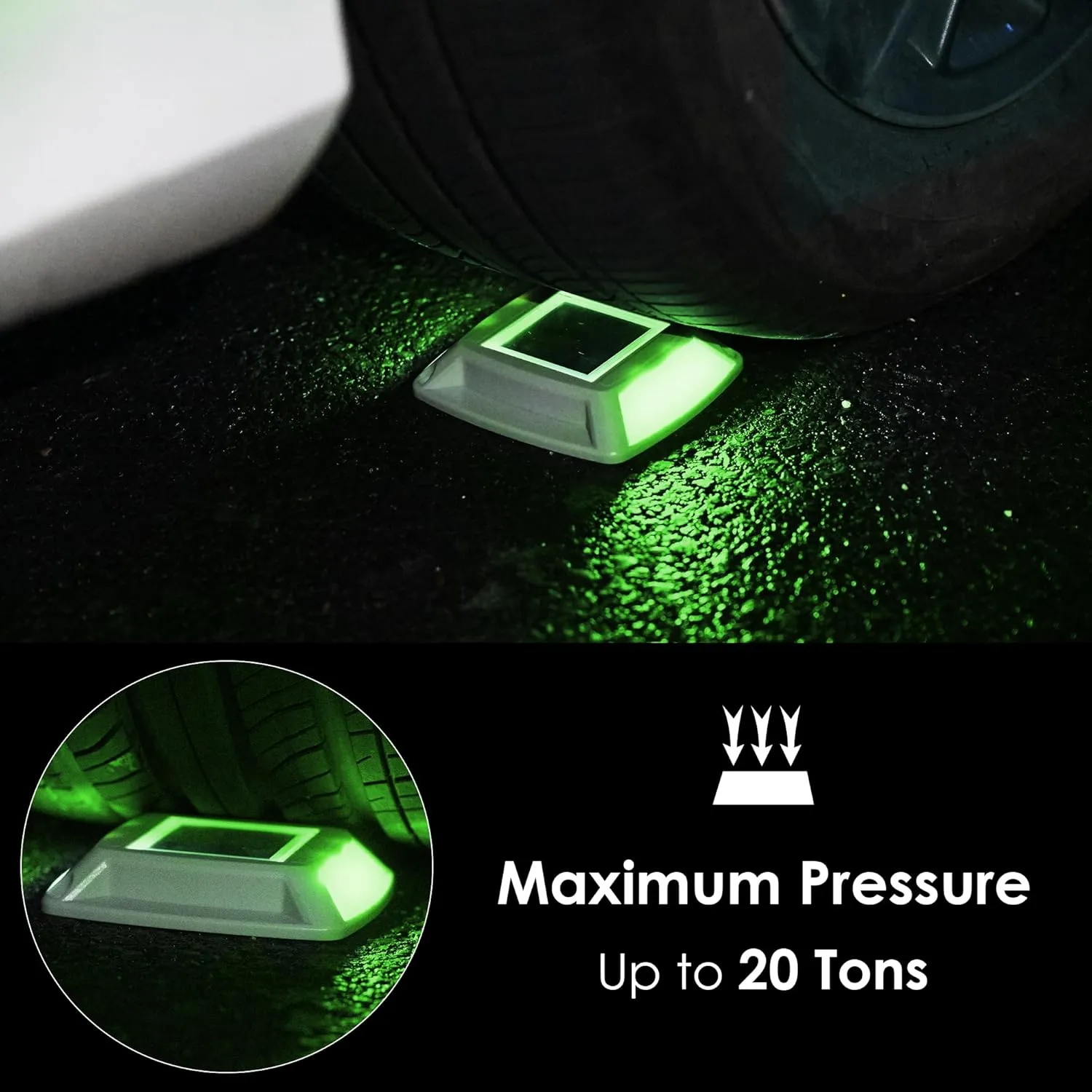 Solar Driveway Lights 12-Pack - 4 LED IP68 Waterproof Marine Solar Dock Lights | Solar Powered Safety Markers for Pathway/Sidewalk/Garden/Stair/Deck | Auto Dusk to Dawn (Green)