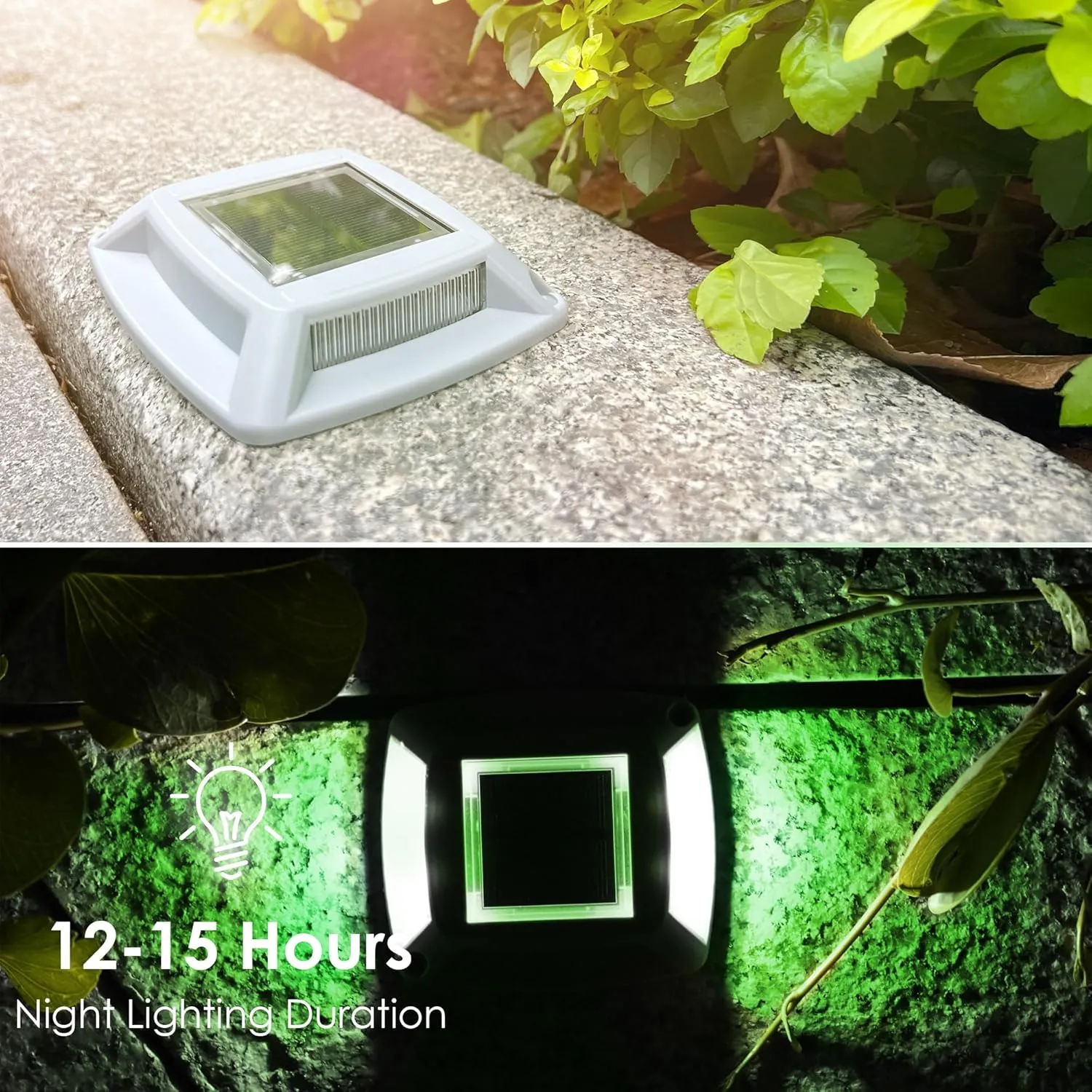 Solar Driveway Lights 12-Pack - 4 LED IP68 Waterproof Marine Solar Dock Lights | Solar Powered Safety Markers for Pathway/Sidewalk/Garden/Stair/Deck | Auto Dusk to Dawn (Green)