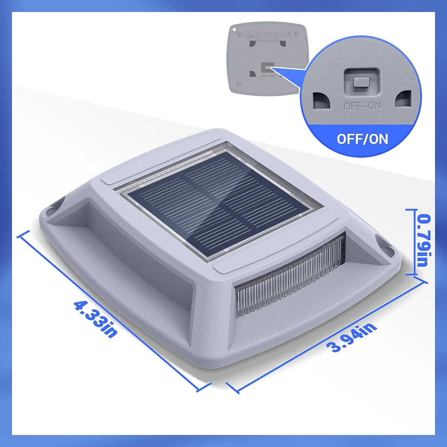Solar Driveway Lights 16 Pack, Solar Powered IP68 Waterproof Dock Lights, 4 LED Driveway Markers Deck Light for Dock, Pathway, Walkway, Sidewalk, Garden, Yard, Stair, Marine Use (Blue)