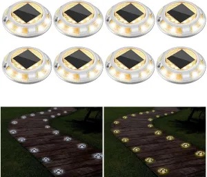 Solar Driveway Lights Deck Dock Lights Solar Powered 2-Color Mode Waterproof Outdoor Step Light Road Markers for Driveway Step Sidewalk Stair Garden Ground Pathway Yard(Cool White/Warm White)8Pack